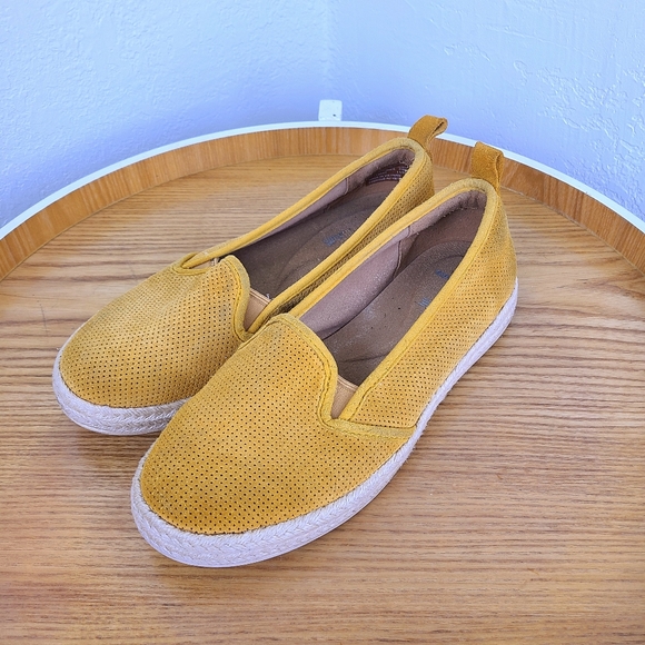 Clarks Shoes - Clark's Azella Yellow Perforated Suede Espadrille Sneakers